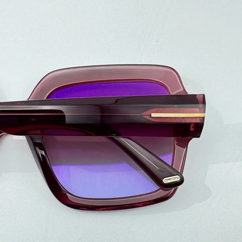 Tom Ford Sunglasses Kaya TF1082 66Y Shiny Dark Red Square Violet Gradient Lens
